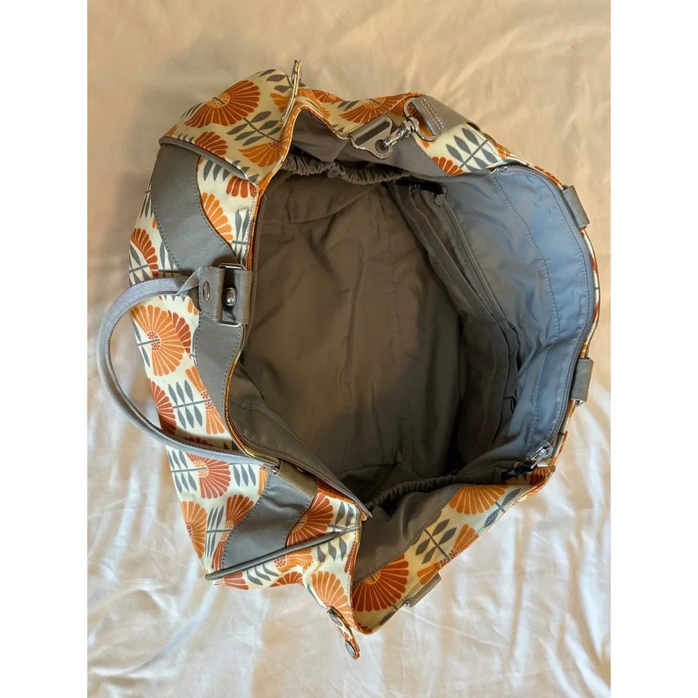 Petunia Pickle Bottom Floral Pattern Baby Bag in Orange, Gray, Cream